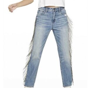 Blue Revival Straight Leg Jeans with Chain Fringe